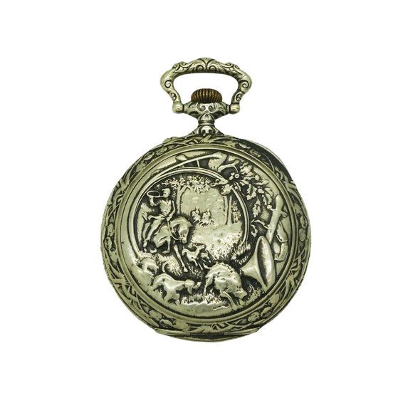 Large Antique 1906 Doxa Watch Hunting Party Silver Repousse Design - Picture 5 of 9